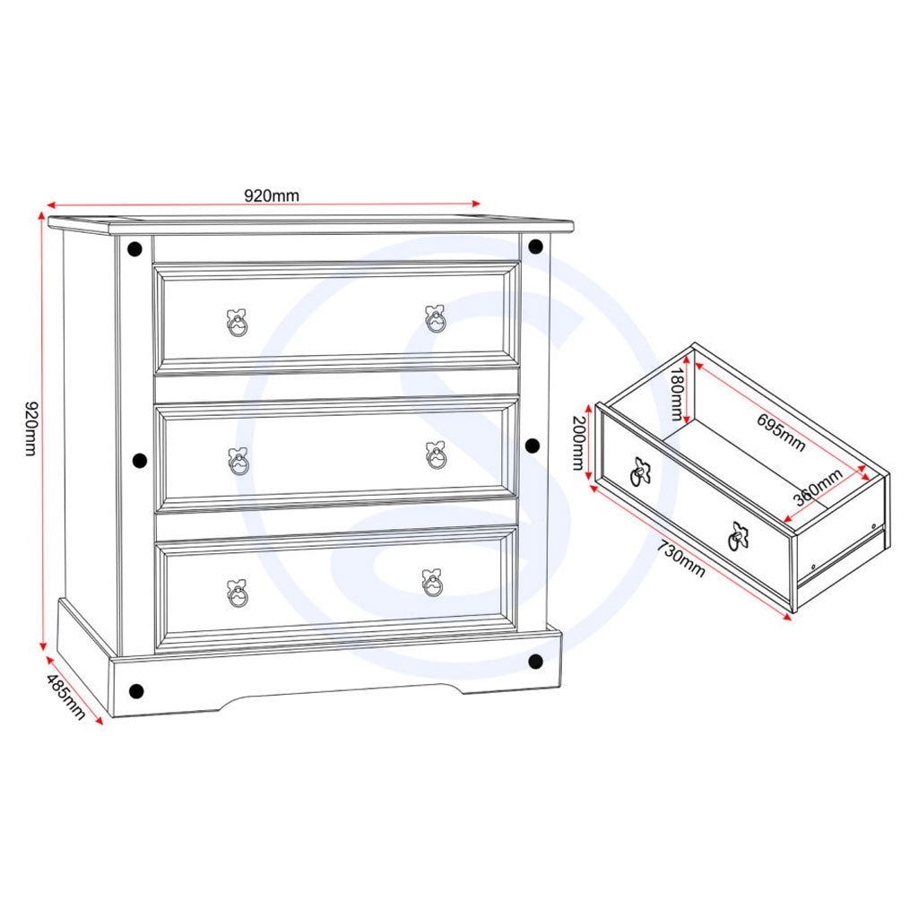 Wooden Chest Of 3 Drawers - Corona
