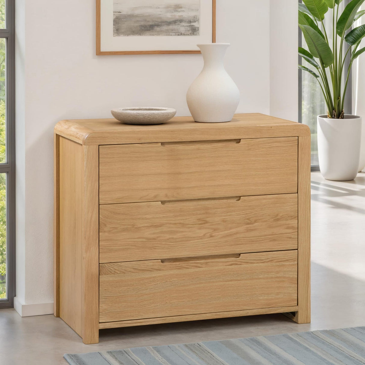 Wooden Chest Of 3 Drawers - Curve