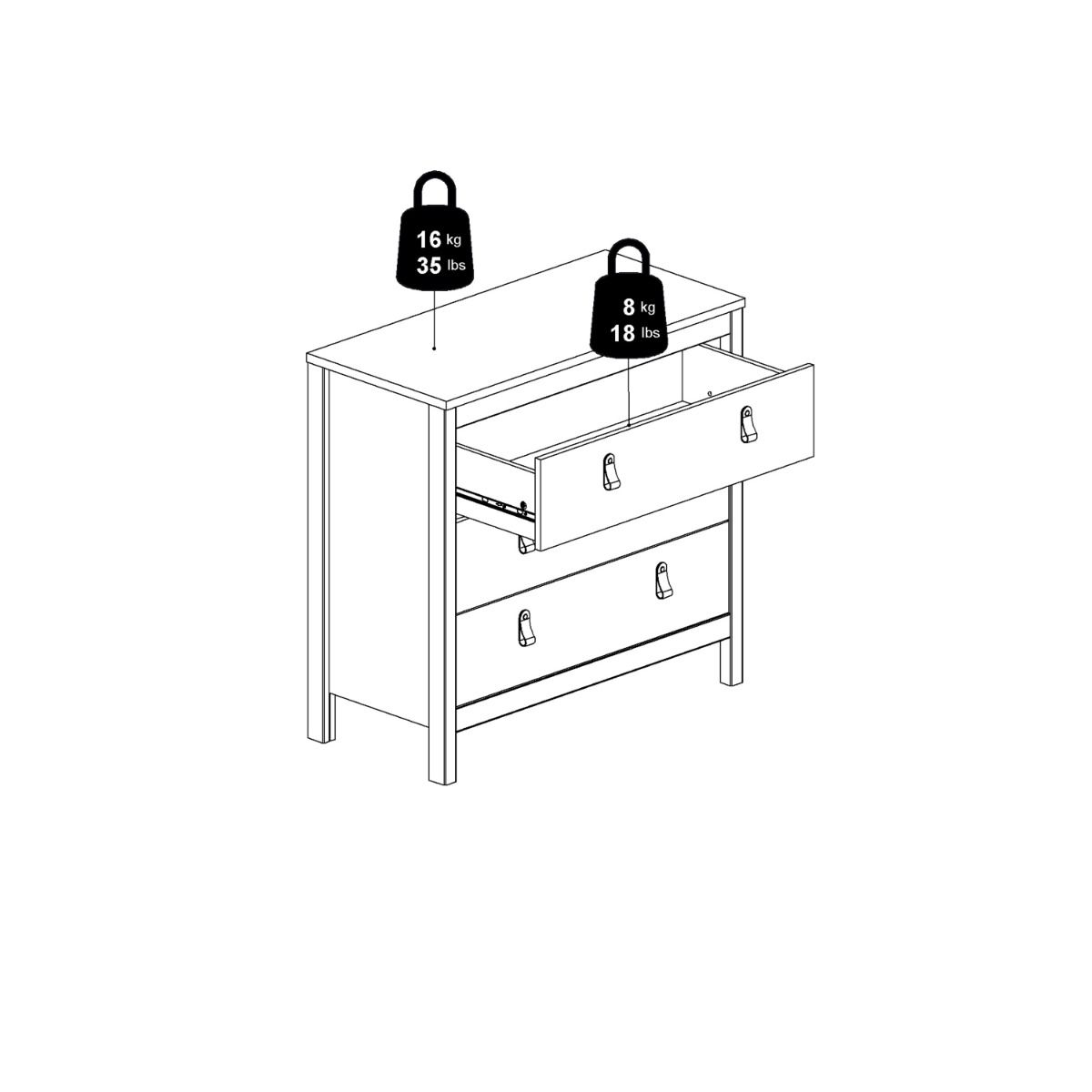 Wooden Chest Of 3 Drawers - Madrid