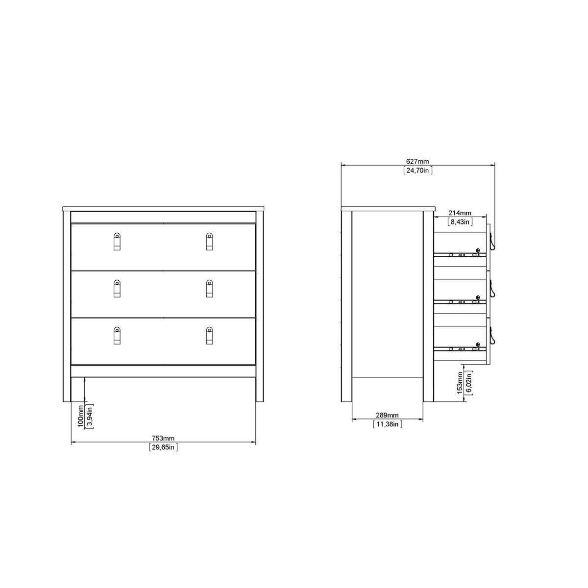 Wooden Chest Of 3 Drawers - Madrid