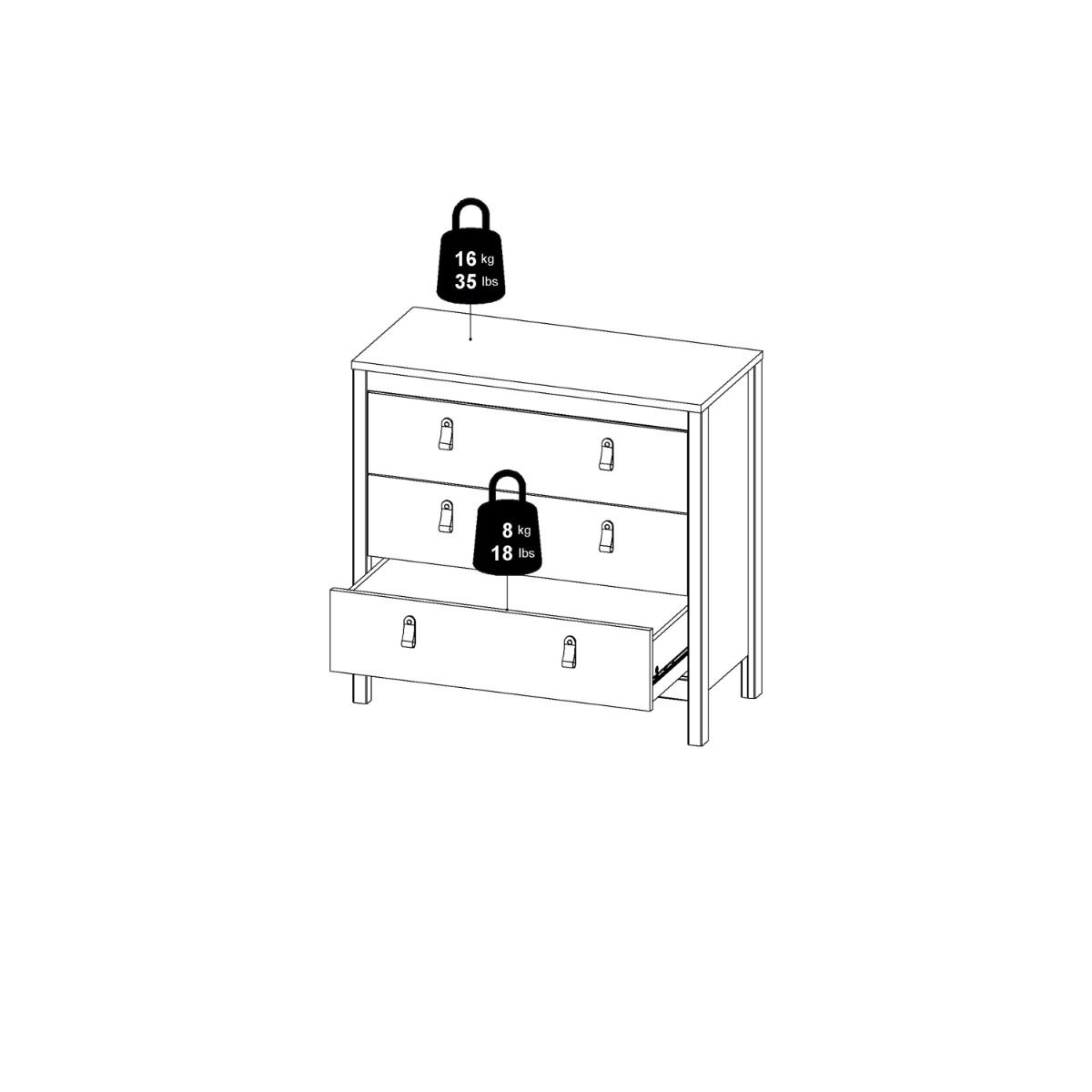 Wooden Chest Of 3 Drawers - Madrid