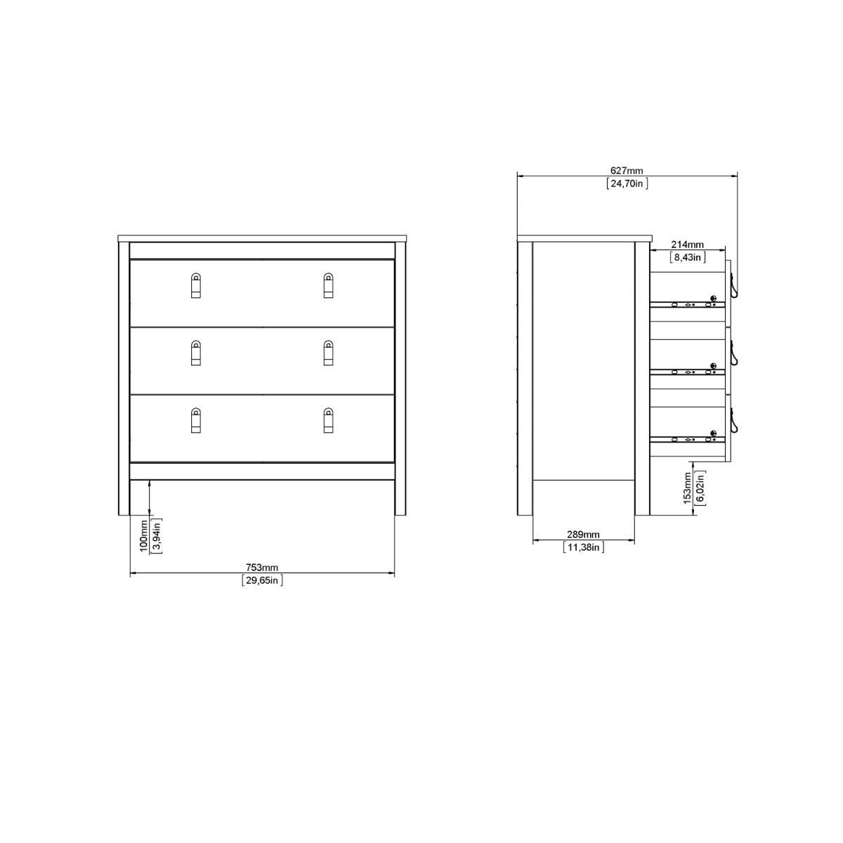 Wooden Chest Of 3 Drawers - Madrid