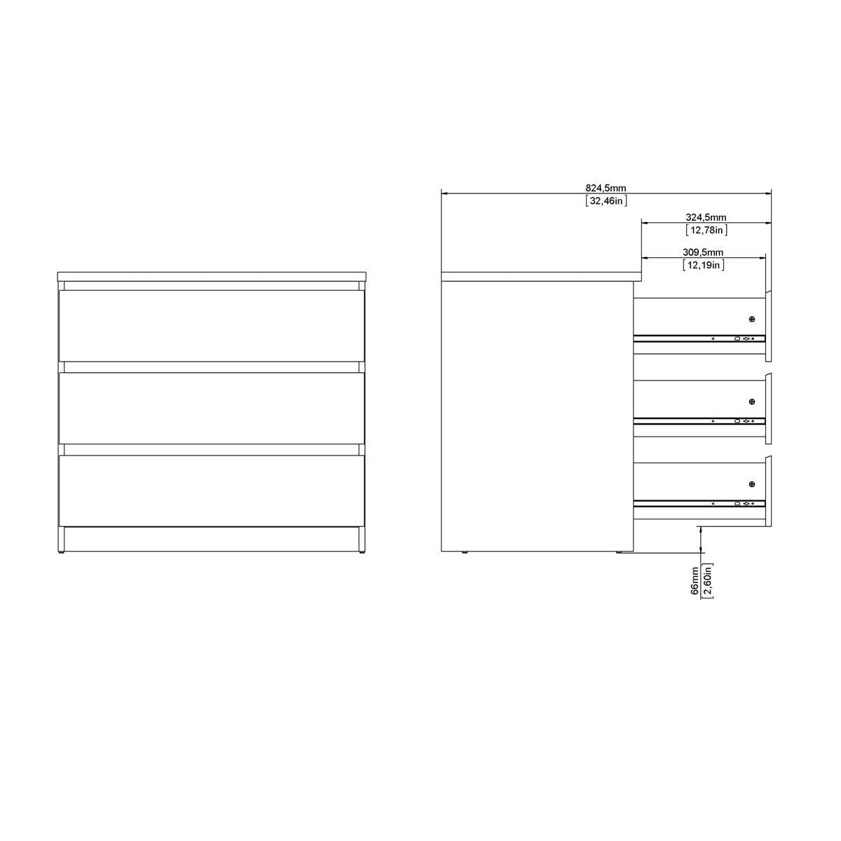 Wooden Chest Of 3 Drawers - Naia