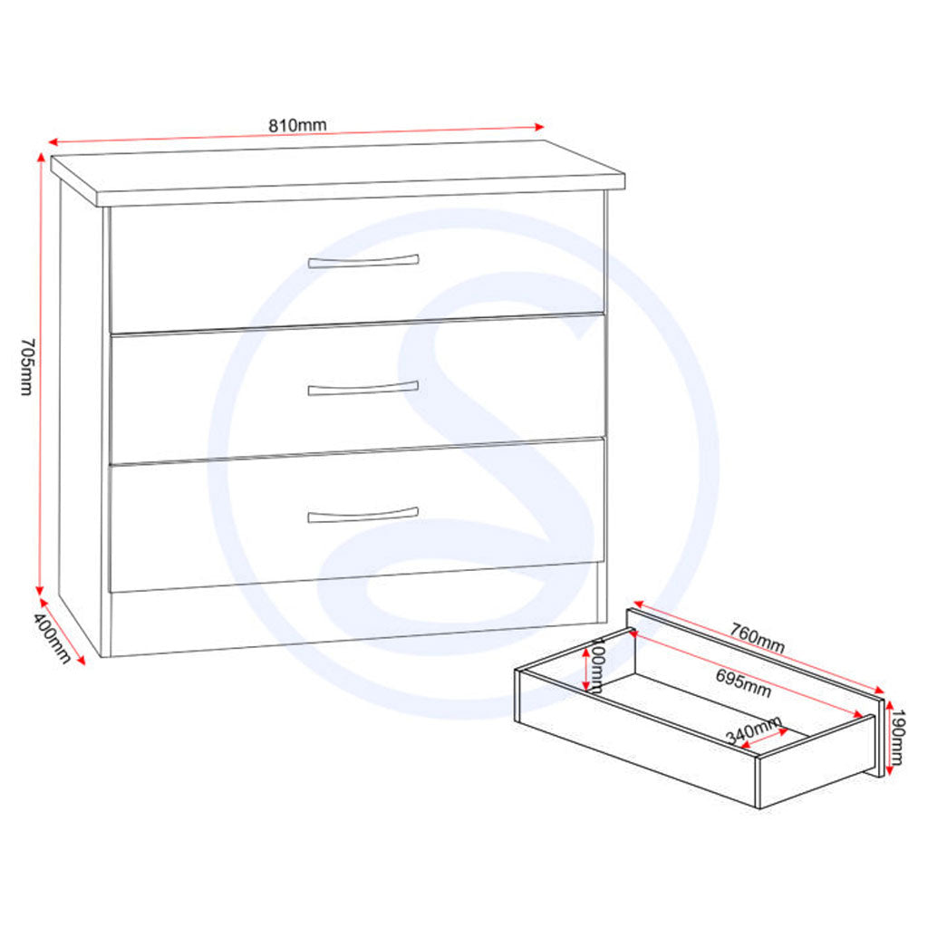 Wooden Chest Of 3 Drawers - Nevada