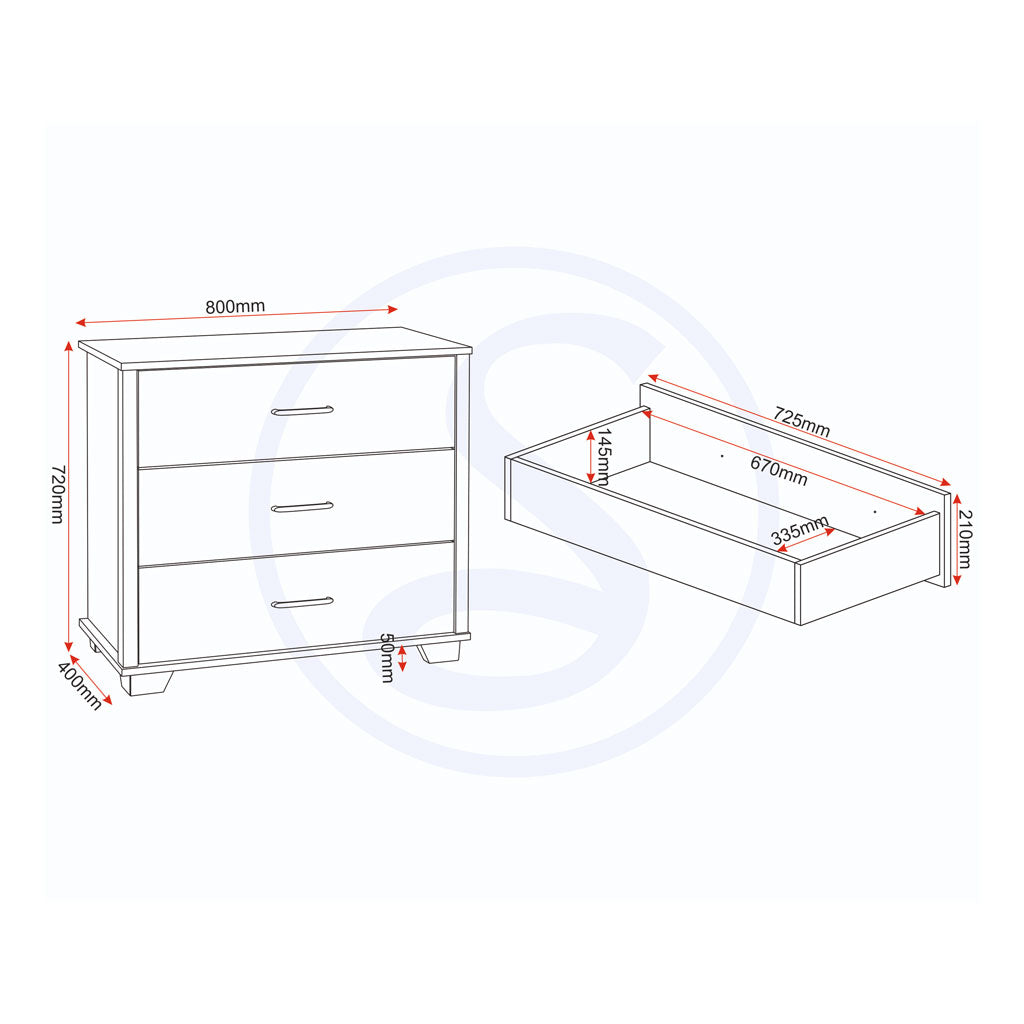 Wooden Chest Of 3 Drawers - Oliver