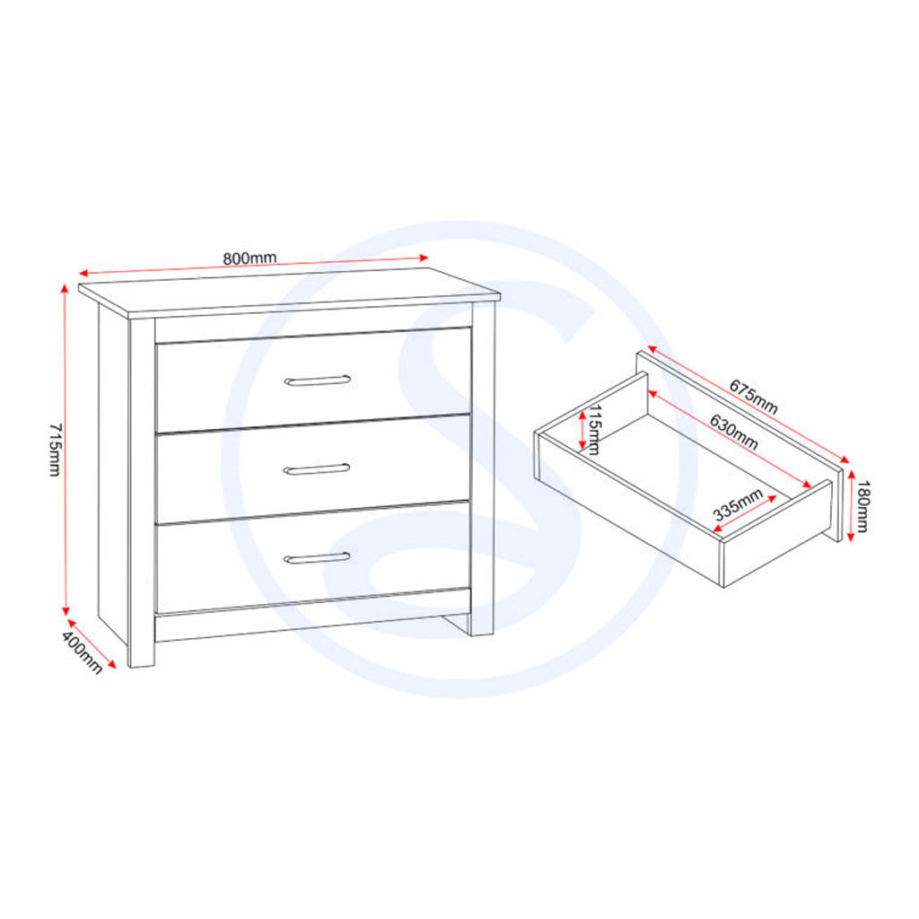 Wooden Chest Of 3 Drawers - Portland