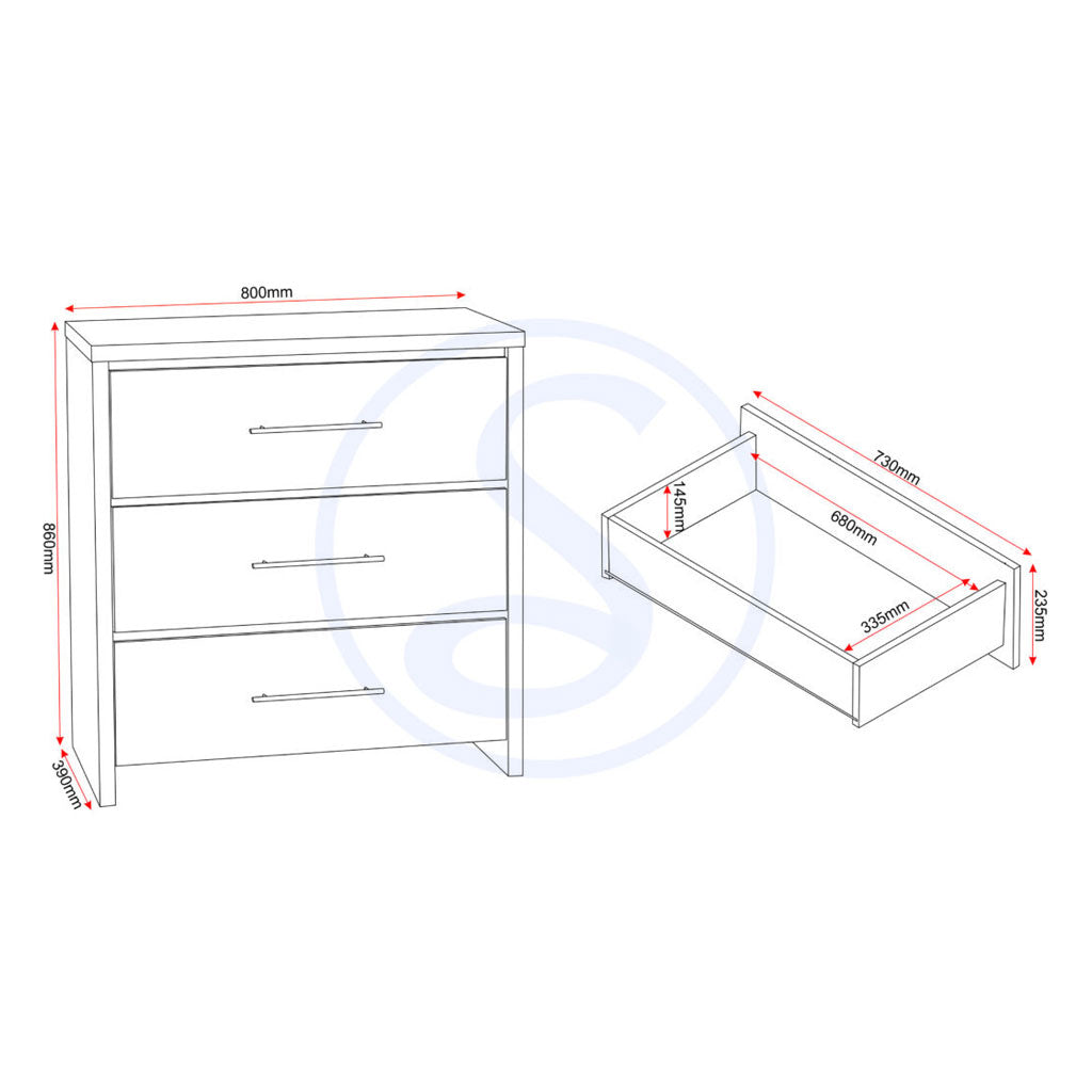 Wooden Chest Of 3 Drawers - Seville