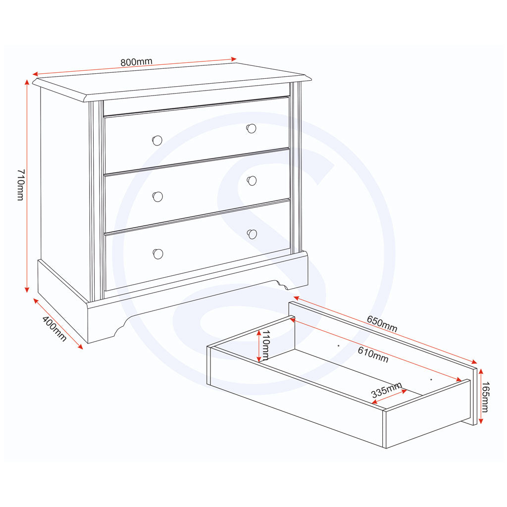 Wooden Chest Of 3 Drawers - Stratford