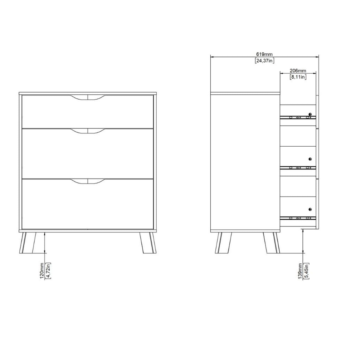 Wooden Chest Of 3 Drawers With White Fronts - Ikast