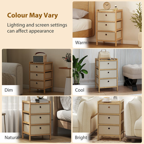 Wooden Chest Of 3 Fabric Drawers 33cm Wide - Velmora