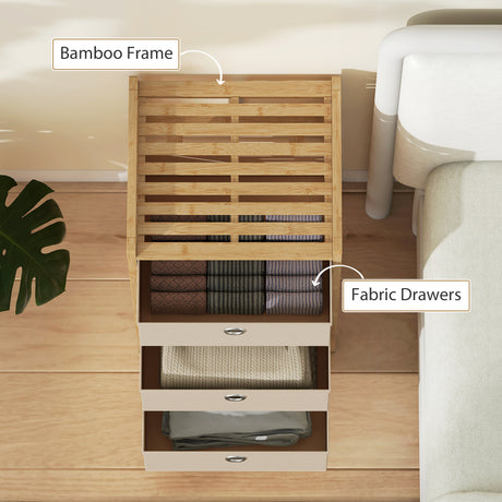 Wooden Chest Of 3 Fabric Drawers 33cm Wide - Velmora