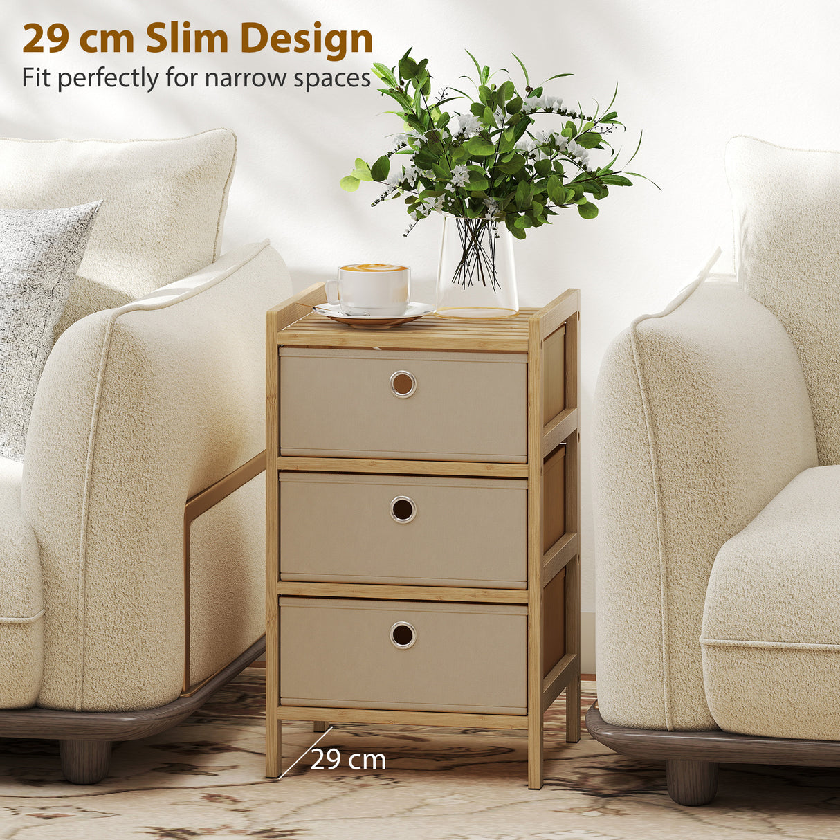 Wooden Chest Of 3 Fabric Drawers 33cm Wide - Velmora