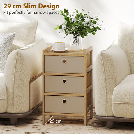 Wooden Chest Of 3 Fabric Drawers 33cm Wide - Velmora