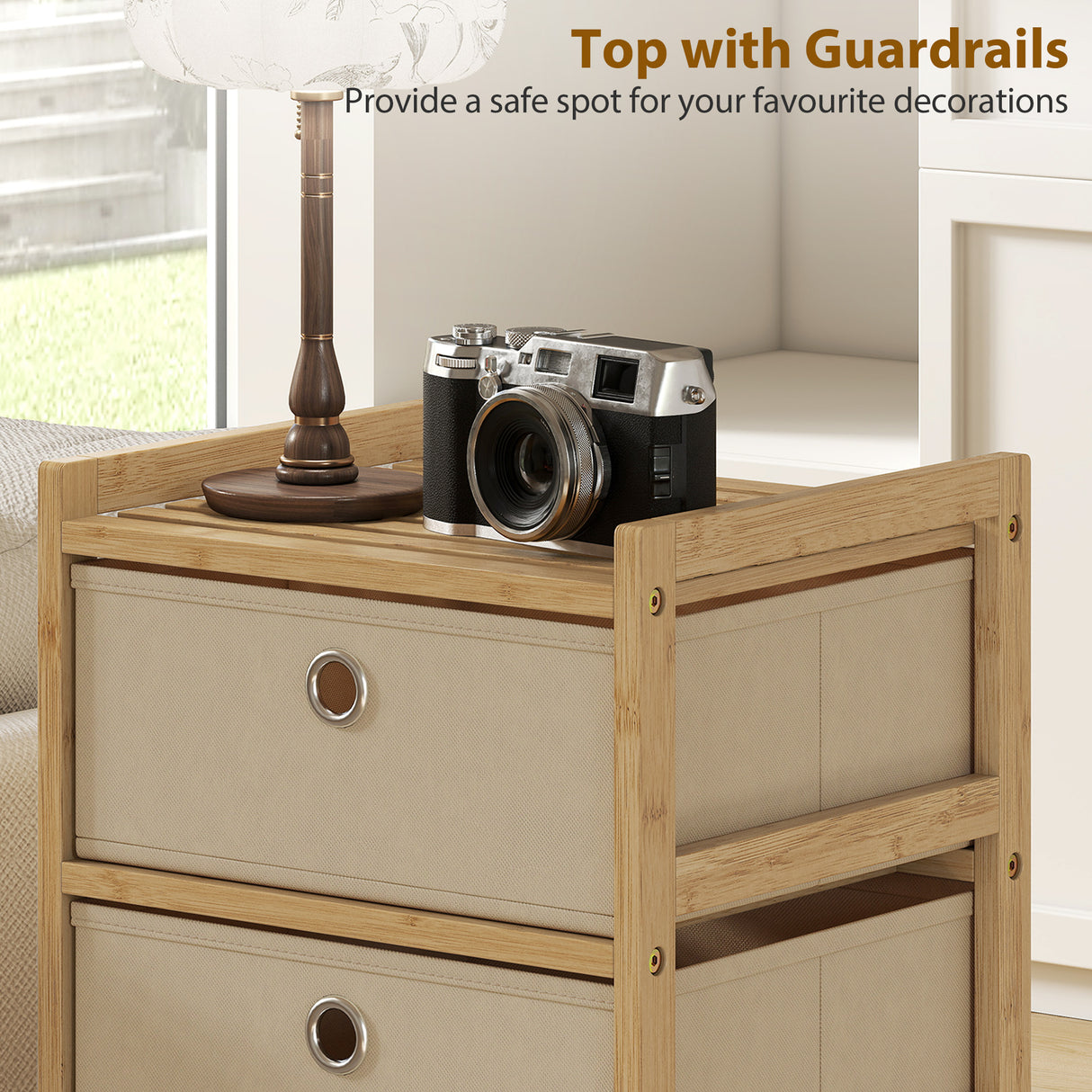 Wooden Chest Of 3 Fabric Drawers 33cm Wide - Velmora