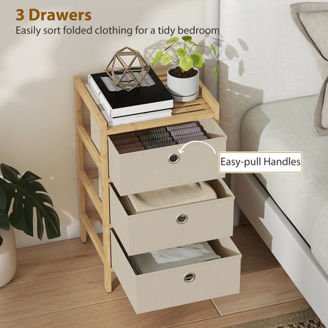 Wooden Chest Of 3 Fabric Drawers 33cm Wide - Velmora