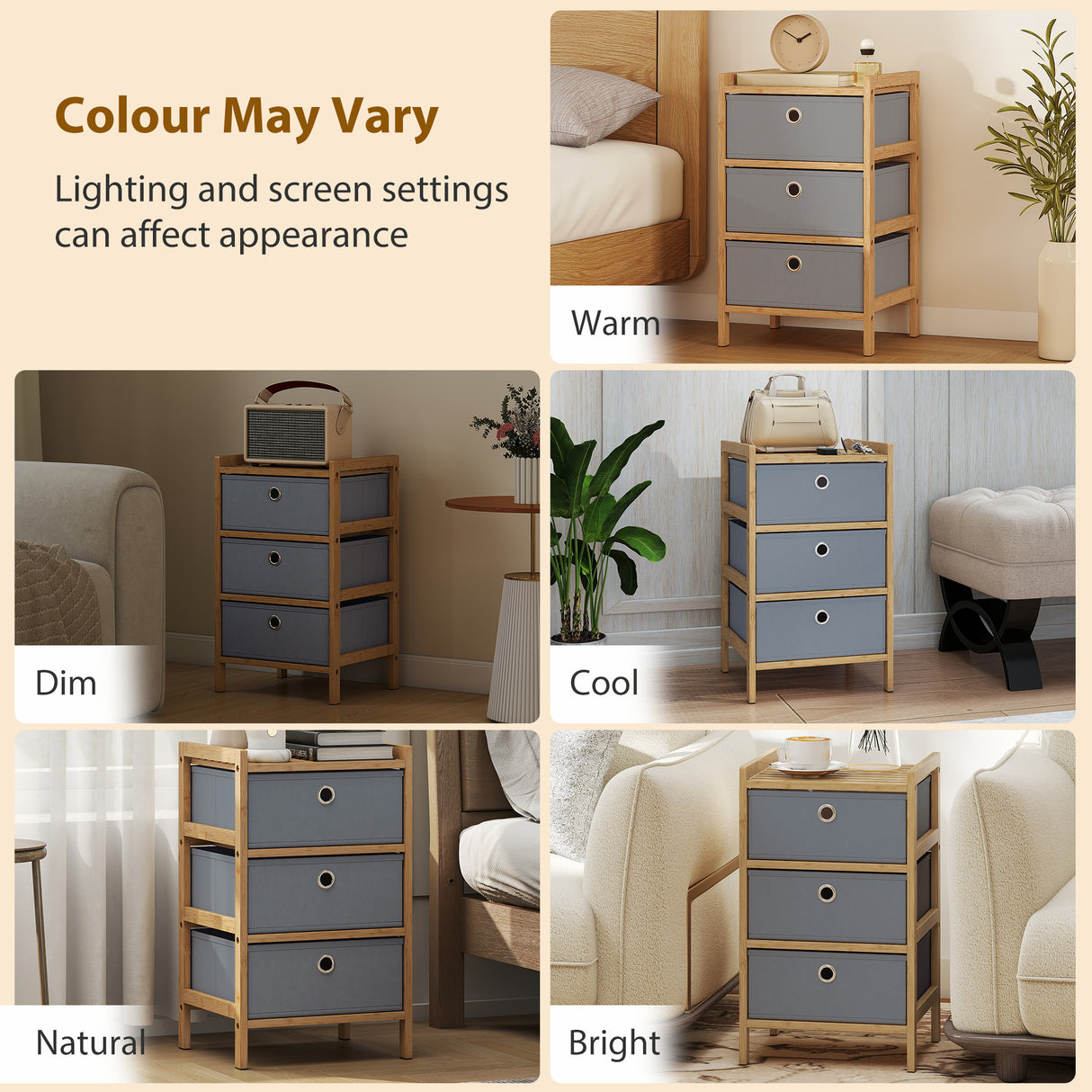 Wooden Chest Of 3 Fabric Drawers 33cm Wide - Velmora