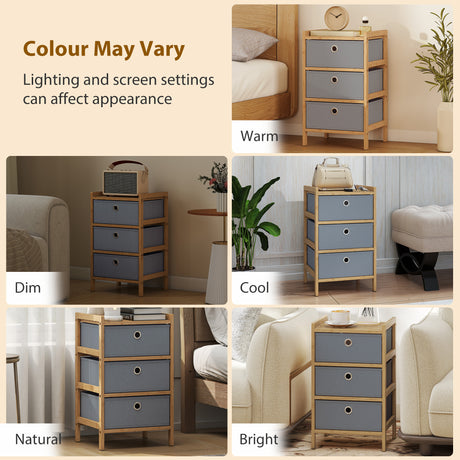 Wooden Chest Of 3 Fabric Drawers 33cm Wide - Velmora