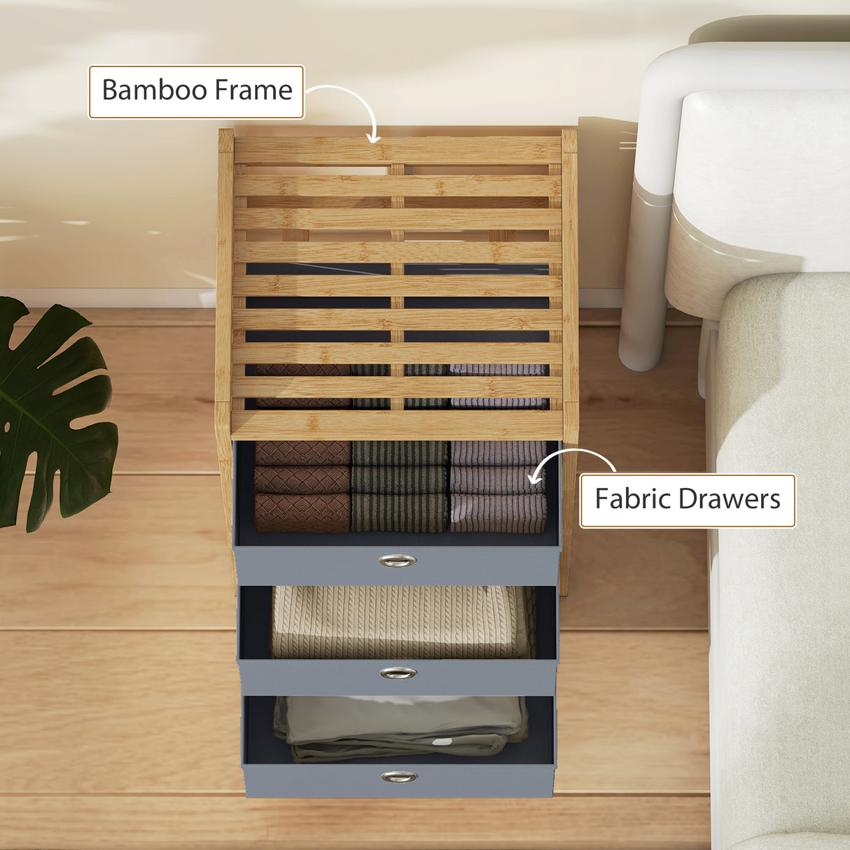 Wooden Chest Of 3 Fabric Drawers 33cm Wide - Velmora