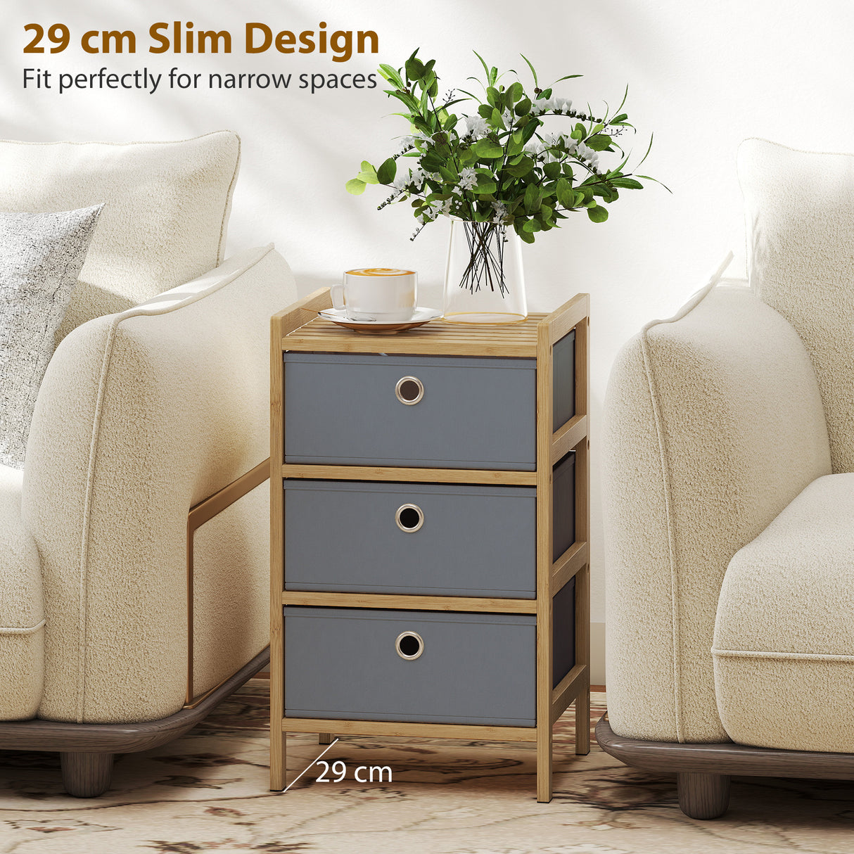 Wooden Chest Of 3 Fabric Drawers 33cm Wide - Velmora