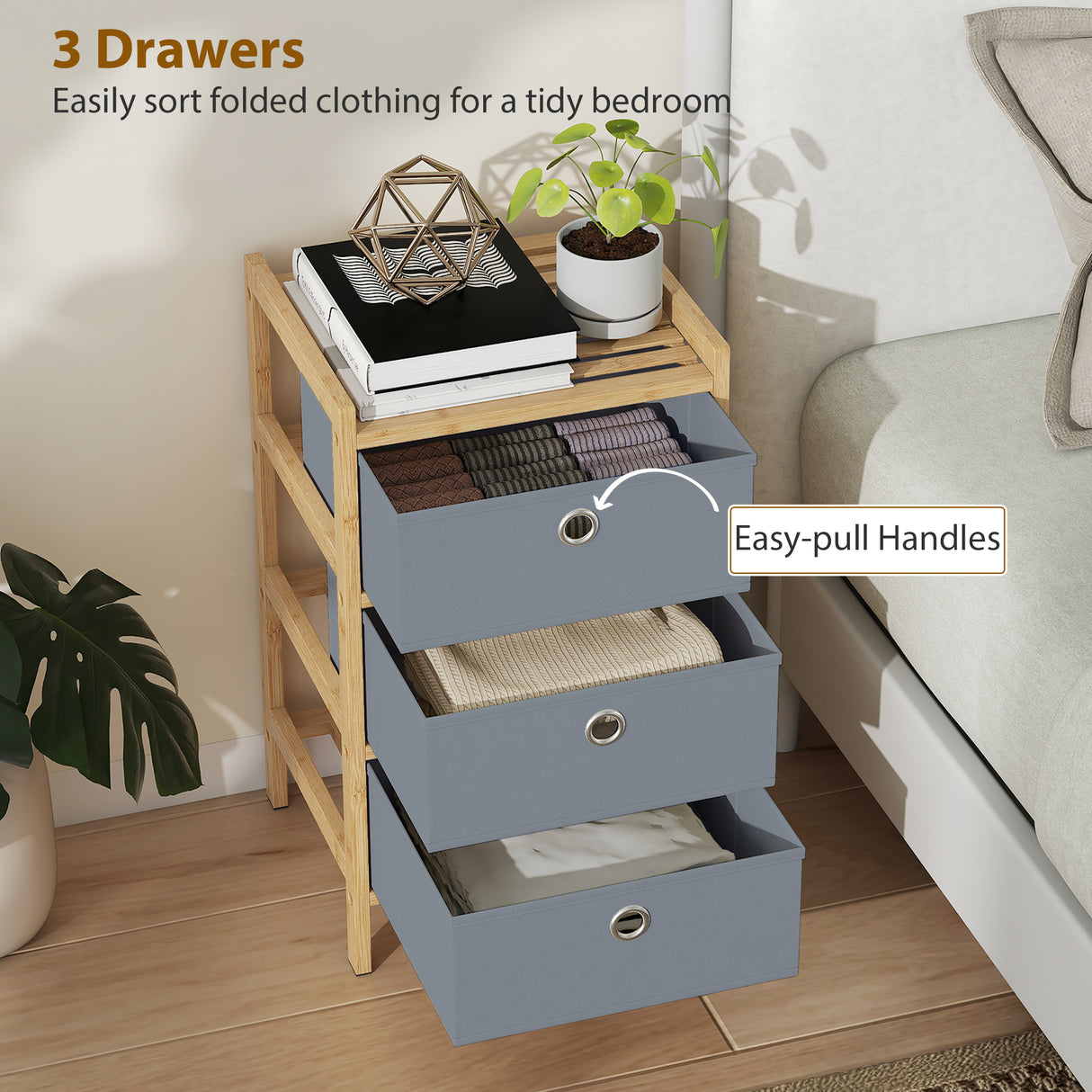 Wooden Chest Of 3 Fabric Drawers 33cm Wide - Velmora