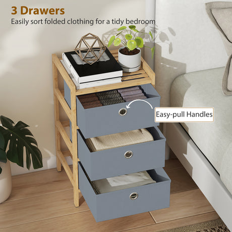 Wooden Chest Of 3 Fabric Drawers 33cm Wide - Velmora