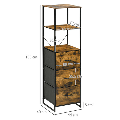 Wooden Chest Of 3 Fabric Drawers 44cm Wide With Steel Frame - Velmora