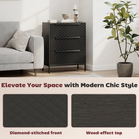 Wooden Chest Of 3 Fabric Drawers 59.5cm Wide - Velmora