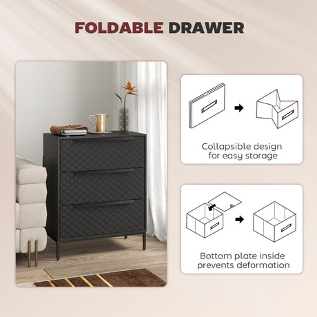 Wooden Chest Of 3 Fabric Drawers 59.5cm Wide - Velmora
