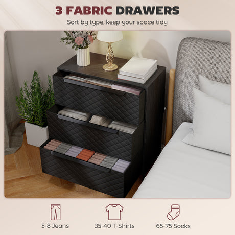 Wooden Chest Of 3 Fabric Drawers 59.5cm Wide - Velmora