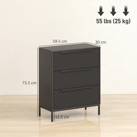 Wooden Chest Of 3 Fabric Drawers 59.5cm Wide - Velmora