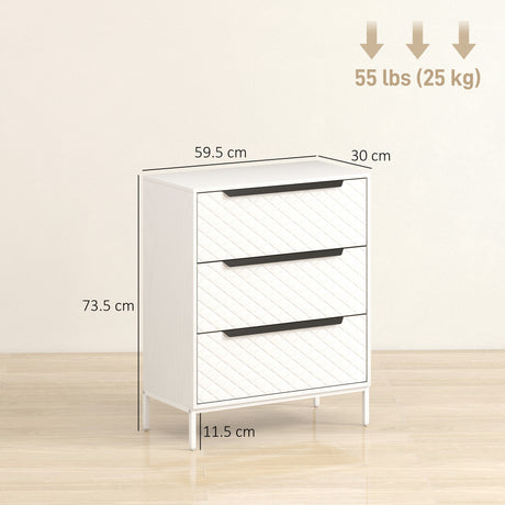 Wooden Chest Of 3 Fabric Drawers 59.5cm Wide - Velmora
