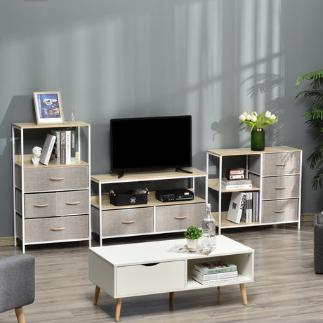 Wooden Chest Of 3 Fabric Drawers 80cm Wide With Steel Frame - Velmora