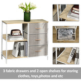 Wooden Chest Of 3 Fabric Drawers 80cm Wide With Steel Frame - Velmora