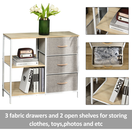Wooden Chest Of 3 Fabric Drawers 80cm Wide With Steel Frame - Velmora