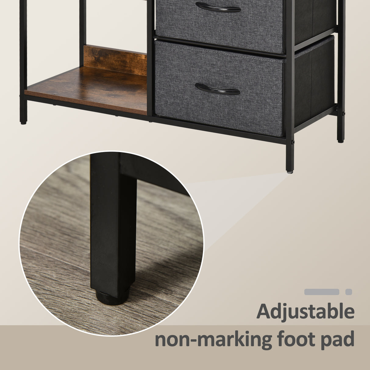 Wooden Chest Of 3 Fabric Drawers 80cm Wide With Steel Frame - Velmora