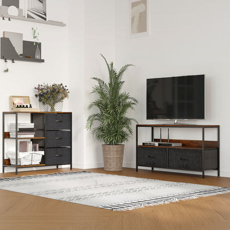 Wooden Chest Of 3 Fabric Drawers 80cm Wide With Steel Frame - Velmora