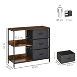 Wooden Chest Of 3 Fabric Drawers 80cm Wide With Steel Frame - Velmora