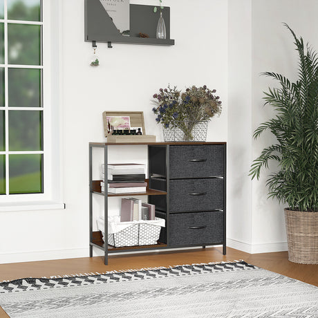 Wooden Chest Of 3 Fabric Drawers 80cm Wide With Steel Frame - Velmora