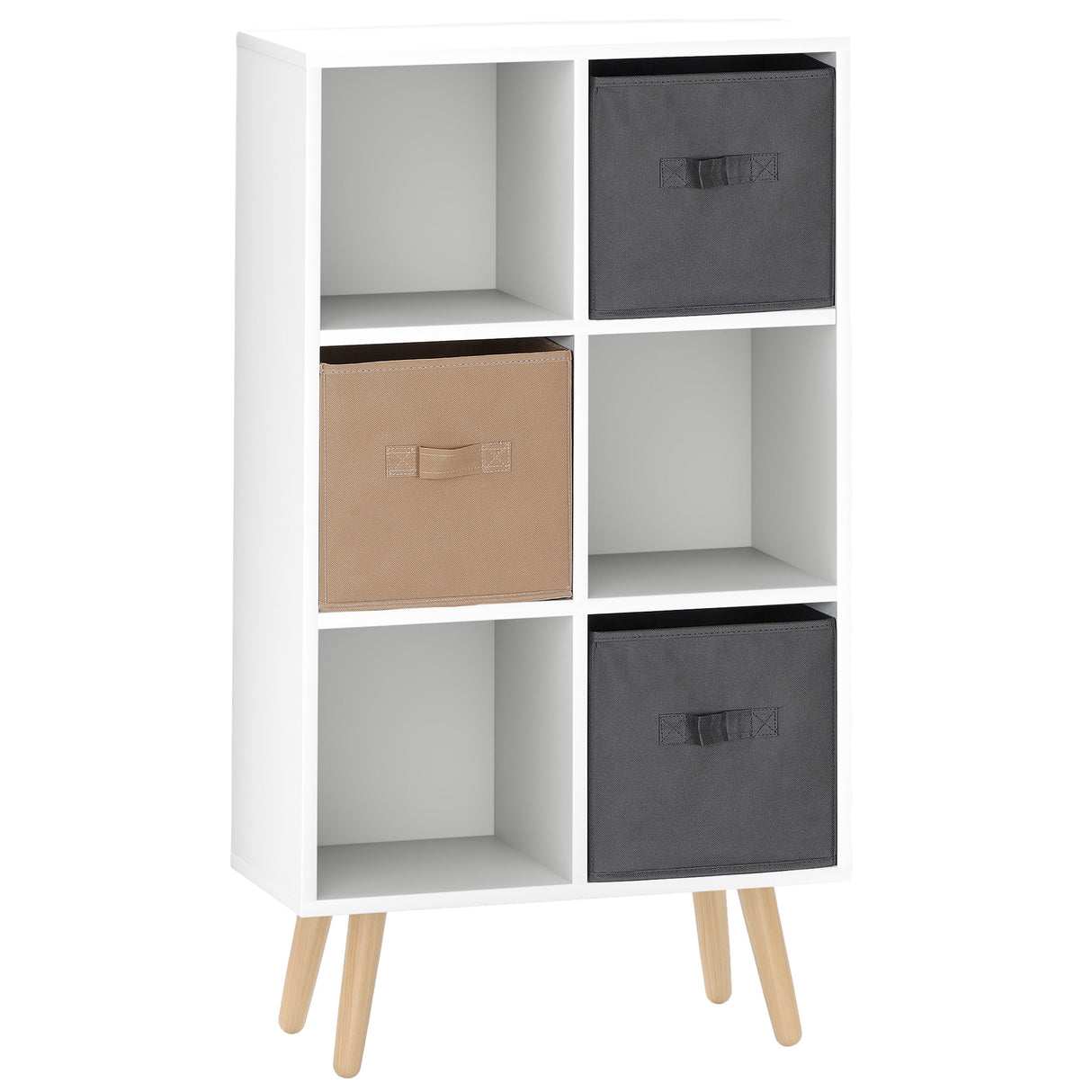 Wooden Chest Of 3 Fabric Drawers 95cm Wide With 6 Cube - Velmora