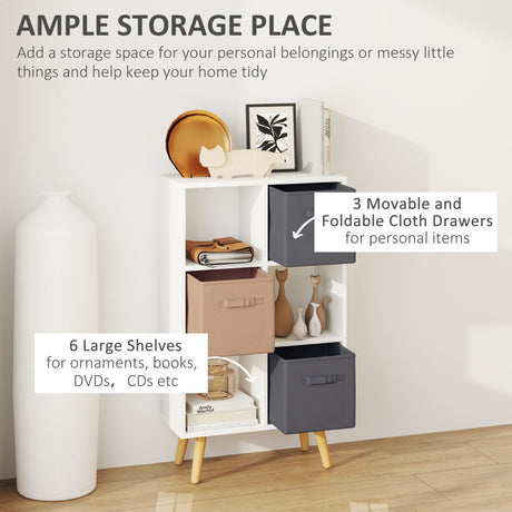Wooden Chest Of 3 Fabric Drawers 95cm Wide With 6 Cube - Velmora