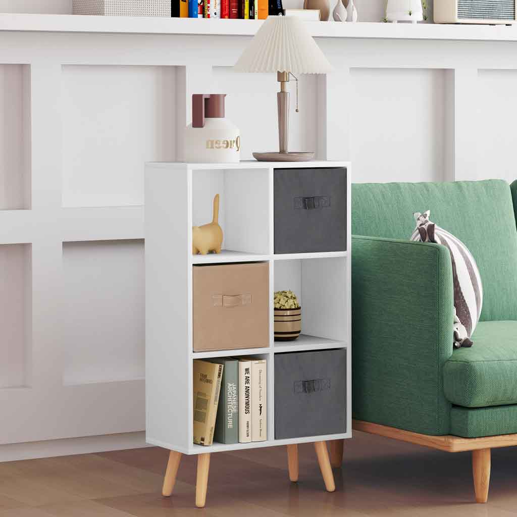 Wooden Chest Of 3 Fabric Drawers 95cm Wide With 6 Cube - Velmora
