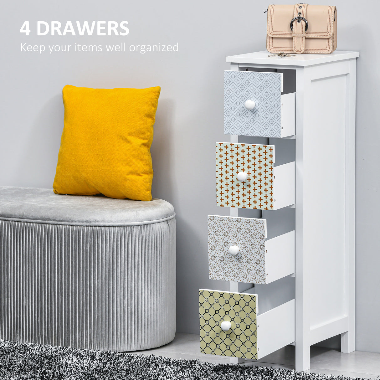 Wooden Chest Of 4 Drawers 25cm Wide - Velmora