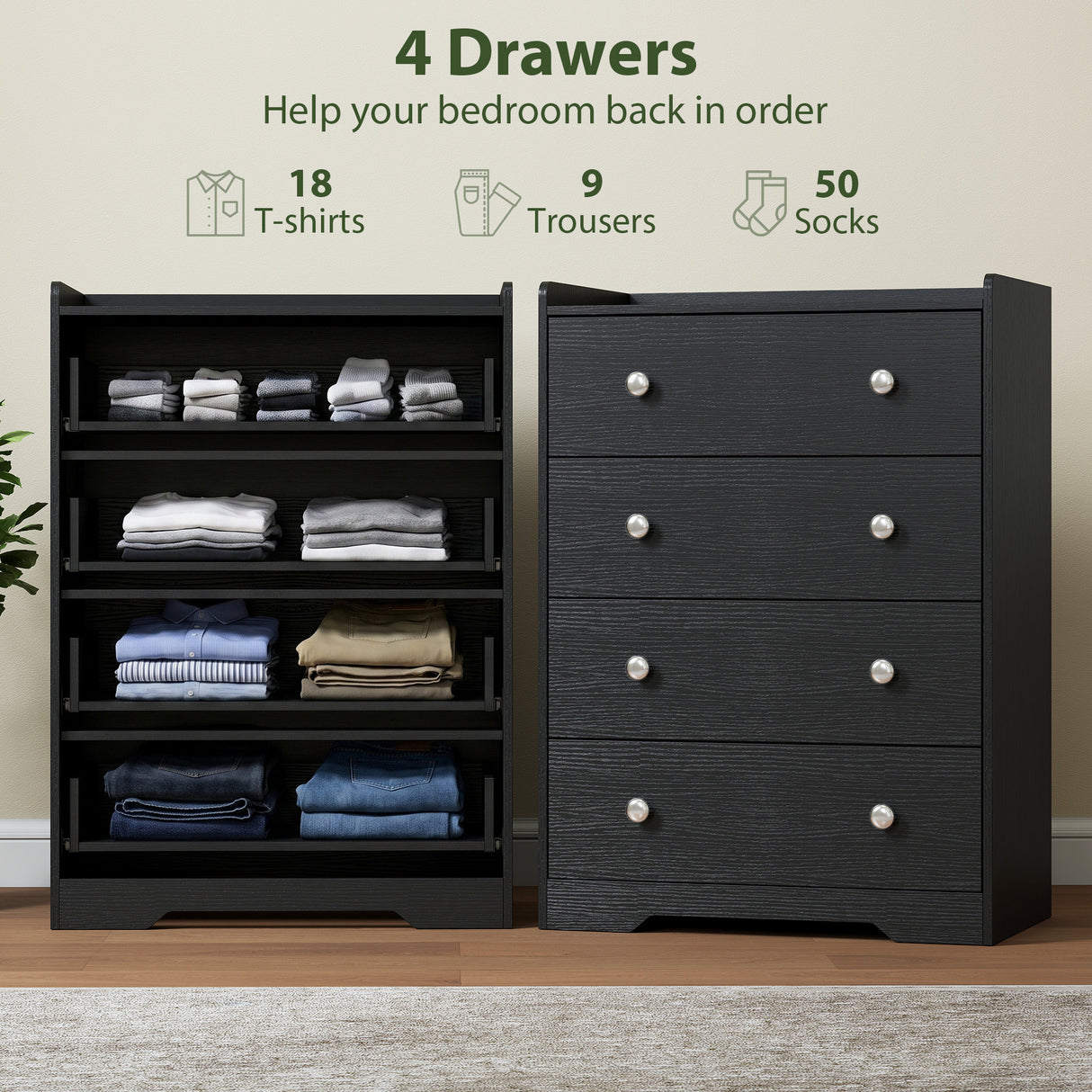 Wooden Chest Of 4 Drawers 60cm W x 37cm D - Velmora