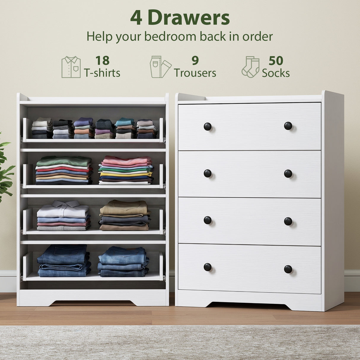 Wooden Chest Of 4 Drawers 60cm W x 37cm D - Velmora