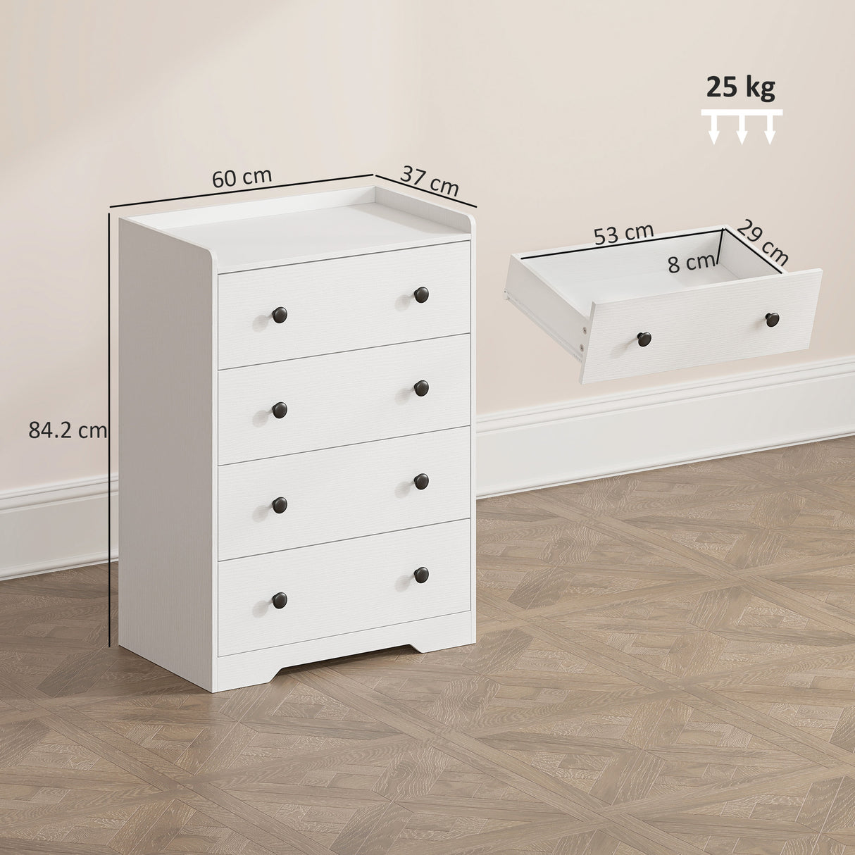 Wooden Chest Of 4 Drawers 60cm W x 37cm D - Velmora