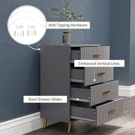 Wooden Chest Of 4 Drawers 60cm Wide - Velmora