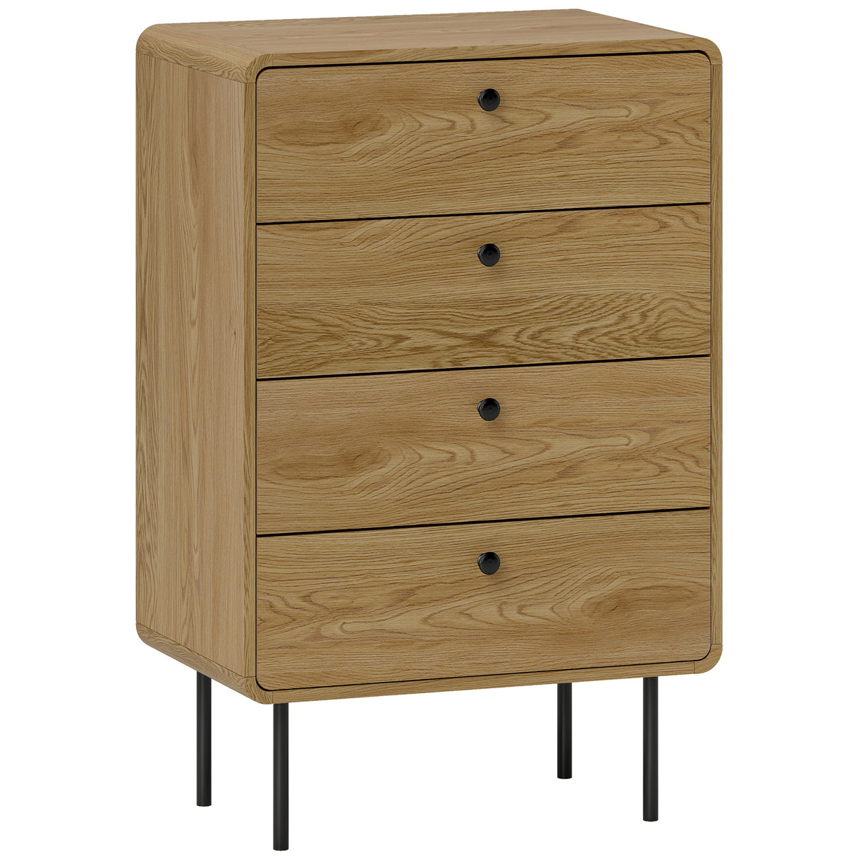 Wooden Chest Of 4 Drawers 60cm Wide With Black Metal Legs - Velmora