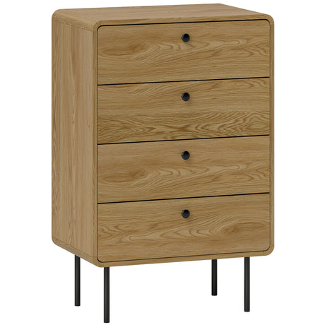 Wooden Chest Of 4 Drawers 60cm Wide With Black Metal Legs - Velmora
