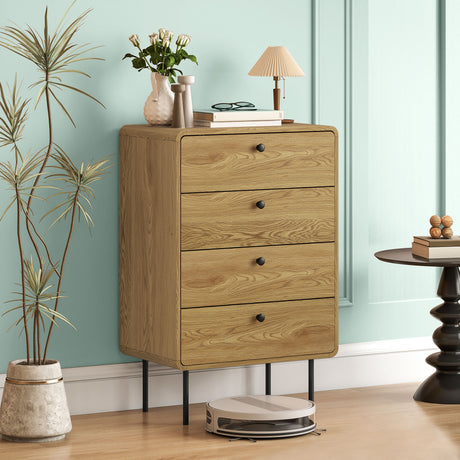 Wooden Chest Of 4 Drawers 60cm Wide With Black Metal Legs - Velmora