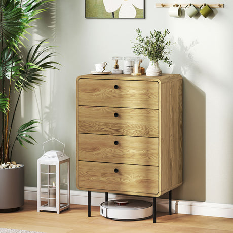 Wooden Chest Of 4 Drawers 60cm Wide With Black Metal Legs - Velmora